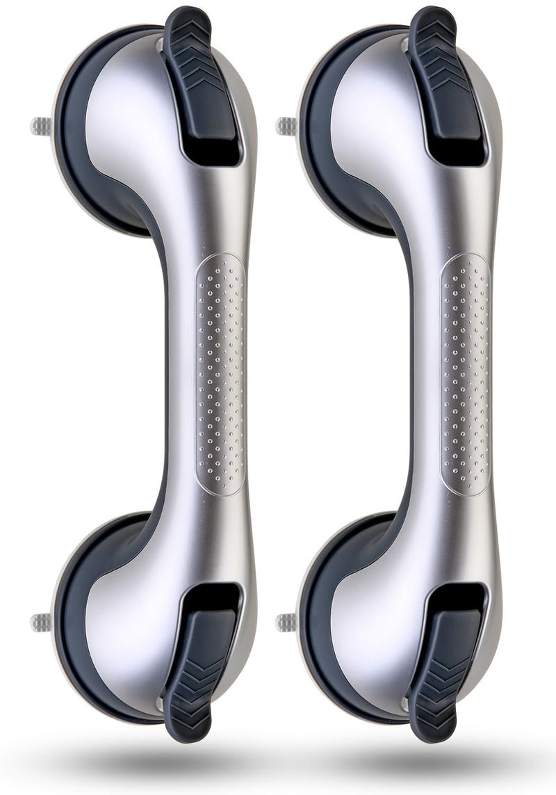 2 Pack Suction Cup Shower Grab Bars for Seniors, Heavy Duty Removable Shower Handles for Bathtubs & Showers, Bath Handrails for Elderly Assistance Products, Bathroom Safety Accessory Silver -2PK