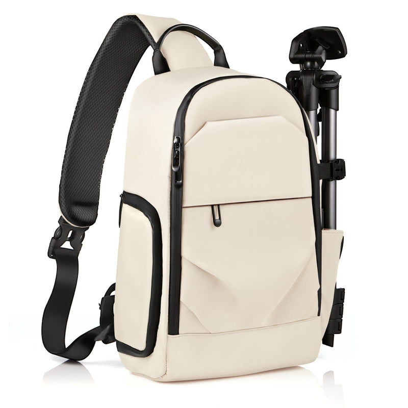 TAAOKA Camera Sling Bag for Photographe – Waterproof Crossbody Camera Bag with Fast Access Pockets, DSLR Cute Camera Bag for Nikon/Sony/Canon (Beige) Beige Medium 9.06 x 5.12 x 15.16 inches