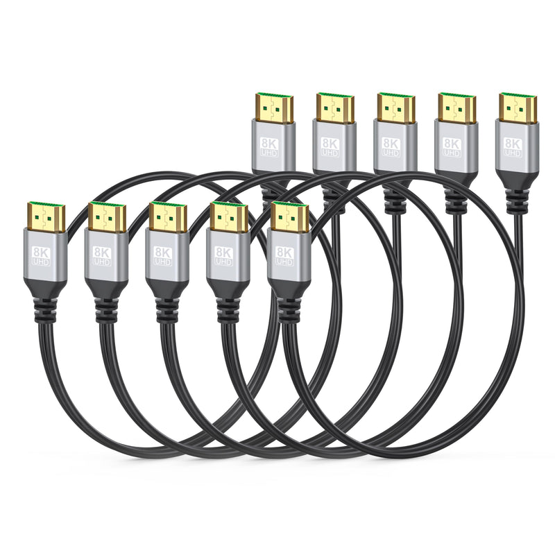 8K Slim HDMI Cables 3FT 5-Pack, 48Gbps Ultra High-Speed, HDMI 2.1 Cord Supports VRR, ALLM, eARC, HDCP2.3, Dolby Atmos & DTS:X, HDR10+ for TV, Monitor, Computer, Laptop, Projector, PS5, Xbox Grey