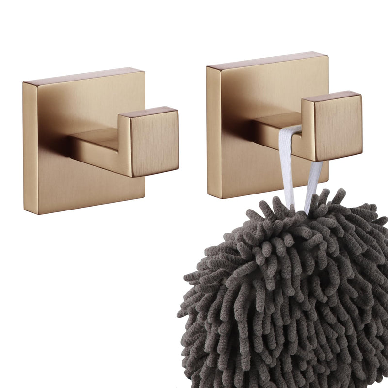 KOKOSIRI Robe Hooks for Bathrooms Towel Hooks Coat Hook Kitchen Garage Heavy Duty Wall Mounted Champagne Bronze Stainless Steel, 2 Pack B1010CPG-P2