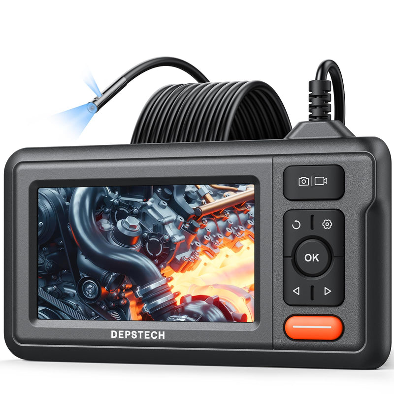 DEPSTECH Dual Lens Borescope Camera with Light, HD Endoscope, 4.3'' IPS Screen, Inspection IP67 Waterproof, 16.5ft Semi-Rigid Snake Camera Cable for Car Wall Drain Pipe Black