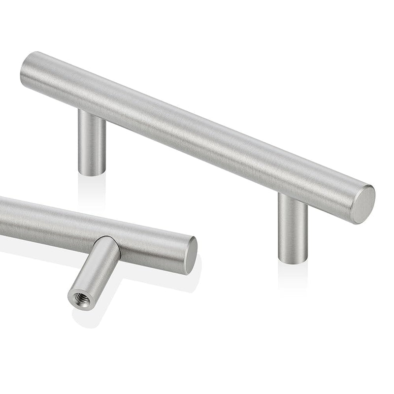 QOGRISUN 4-Pack Solid Brass Cabinet Pulls, Brushed Nickel Euro Style T-Bar Handles, 3 Inch Hole Center, Modern Drawer and Cabinet Hardware for Kitchen, Dresser, Bathroom Vanity 3-Inch(76mm)Hole Centers