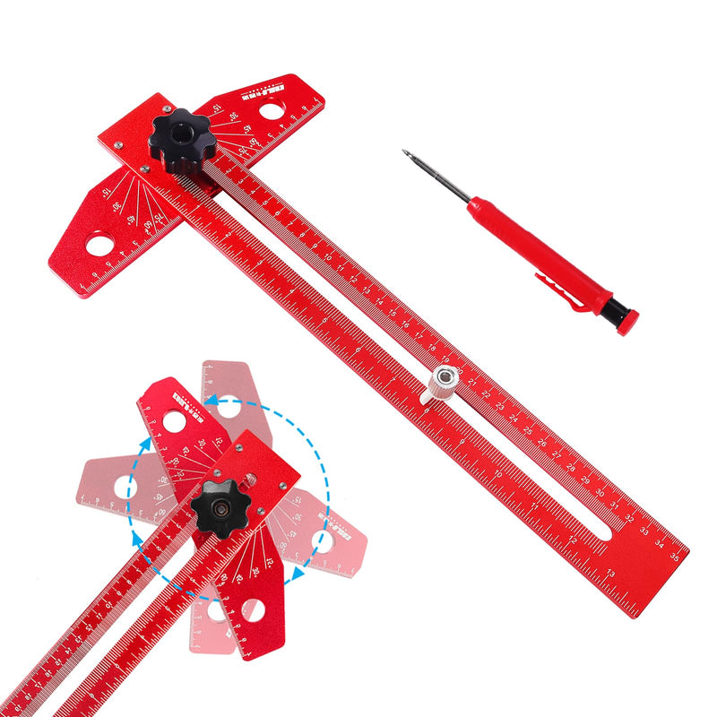 Woodworking Scriber Marking Line Ruler, Adjustable T-Square Ruler with Carpenter Pencil, Aluminum Alloy Sliding Woodworking Tools Precision Line Drawing Ruler with Angle Adjustment Scale