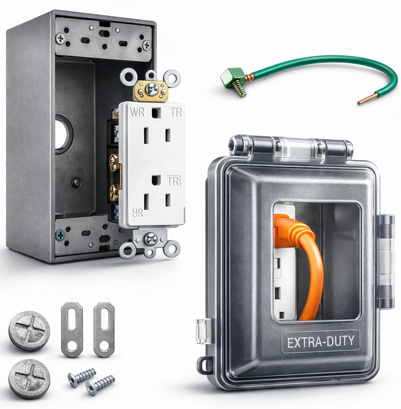 Weatherproof Outdoor Electrical Box – 1 & 2-Gang Die-Cast Aluminum Outlet Box, Cover & Kit for Wet Locations, Patio Lighting, Deck Outlets & Exterior Receptacles (Complete Kit, 1-Gang) Complete Kit