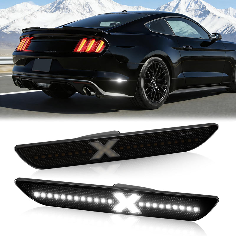 D-Lumina X-Style LED Side Marker Lights for Ford Mustang 2015-2023 Rear White Fender Marker Reflectors Lamps Smoked Lens, 2PCS Parking Lamps, Side Bumper Lights [Patent Pending]