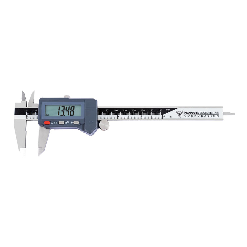 PEC Tools 6" / 150mm Digital Caliper, IP54 Electronic Caliper, ±0.02mm/0.001" Accuracy, Carbide-Tipped Faces, DIN 862 Certified Tool for OD/ID/Step/Depth Measuring IP54-6" Standard