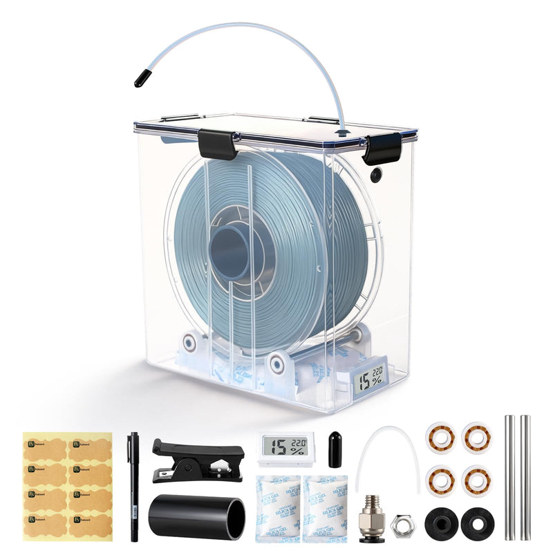 Filament Storage Box - 1 Pack 4L 3D Printer Filament Container with 1 Hygrometer, Airtight Dry Box for Sealing and Protection, Water-Proof & Dust-Proof, Reusable Desiccant, Tube Cutter