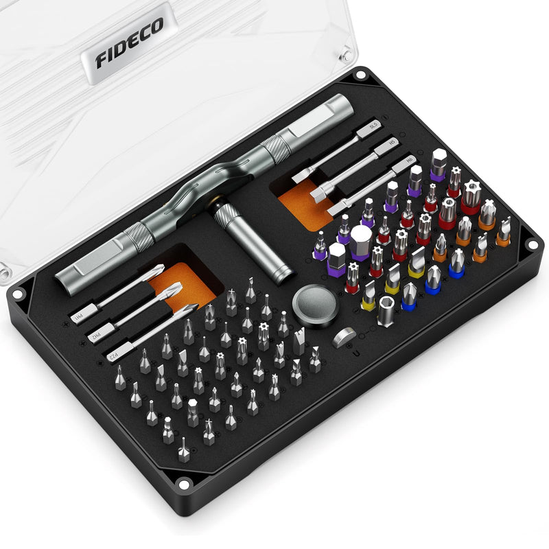 FIDECO 74 in 1 Magnetic Ratchet Screwdriver Set, Multi Bit DIY T Handle Screwdriver Set with Storage Case, Compact Repair Tool Kit for Computer, Cellphone, Watch, Eyeglass, Bicycle, Furniture