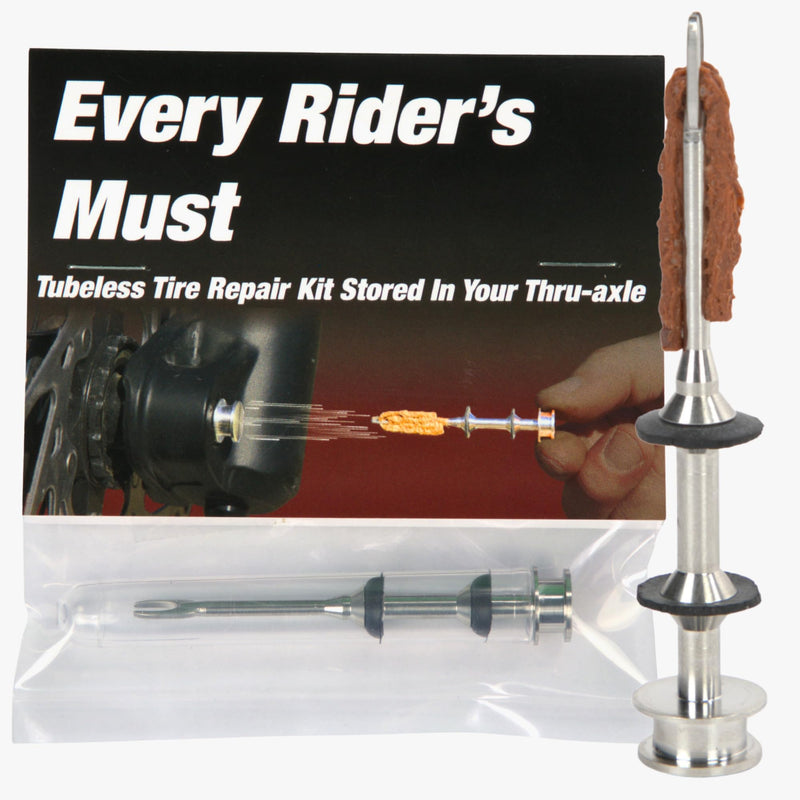 Every Rider's Must Axle Held Tire Plug MTB Tubeless Tire Repair Kit - Bike Tire Plug Tool Stores in Front Thru-Axle - Fast Tire Plugging Kit - Stainless Steel - 5 Plugs - USA