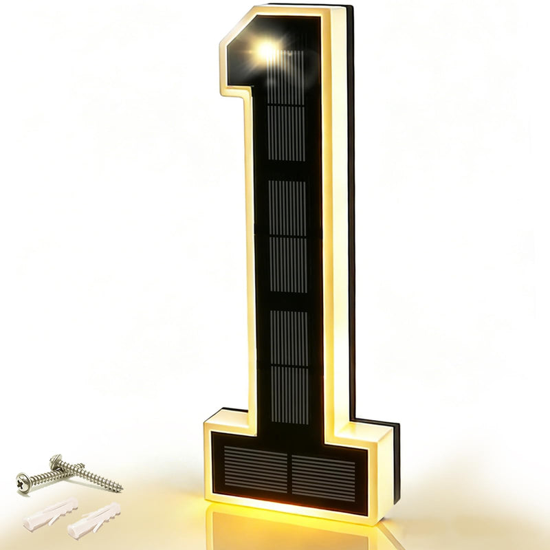 DIBMS 9 Inch Solar Lighted House Numbers for Outside, Waterproof LED Illuminated Address Sign, Personalized Digital Lamp for Home Exterior Residences Apartments Hotels Factories (Black-1, 9 INCH) Black-1