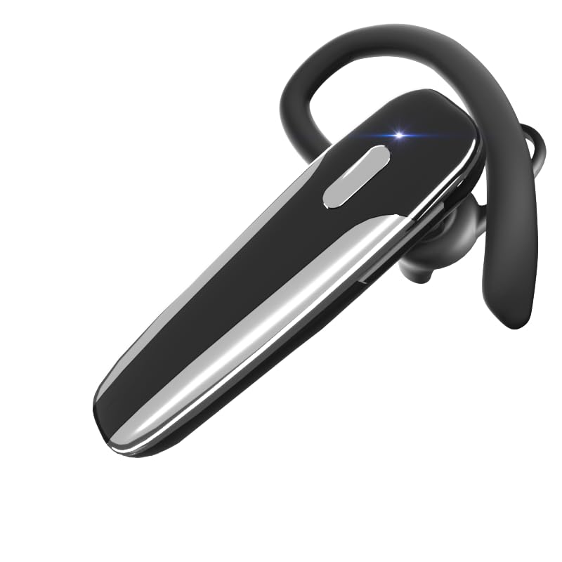 Single Ear Bluetooth Headset V5.3 Single-Ear Earpiece with Wireless Microphone 48H Battery, Bluetooth Earpiece - Handsfree for Driving/Truck Drivers, Compatible with iPhone, Android, Samsung Minimalist Glossy Black