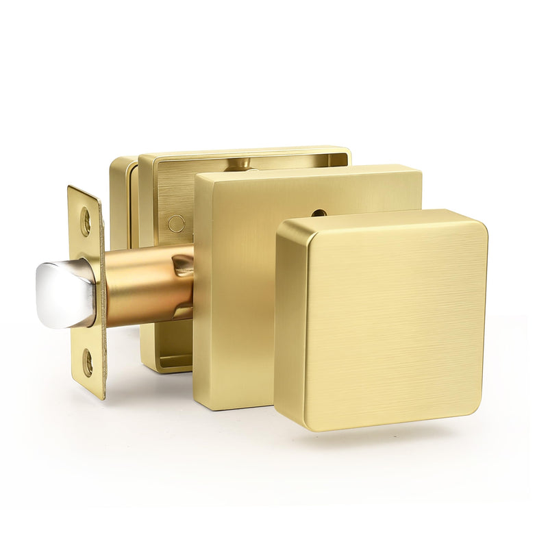 Probrico 1 Pack Gold Square Door Knobs, Modern Heavy Duty Design Door Handle for Bedroom Bathroom, Keyless Privacy Interior Door Knob with Lock