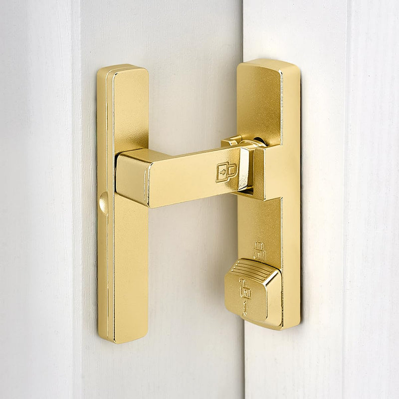 INIRET 2 Packs Gold 90 Degree Barn Door Lock,Flip Gate Latches Hardware,Zinc Alloy Right Angle Door Lock Latch,Protect Privacy,for Barn Door,Cabinets,Windows,Garden,Bathroom Gold_90 Degree