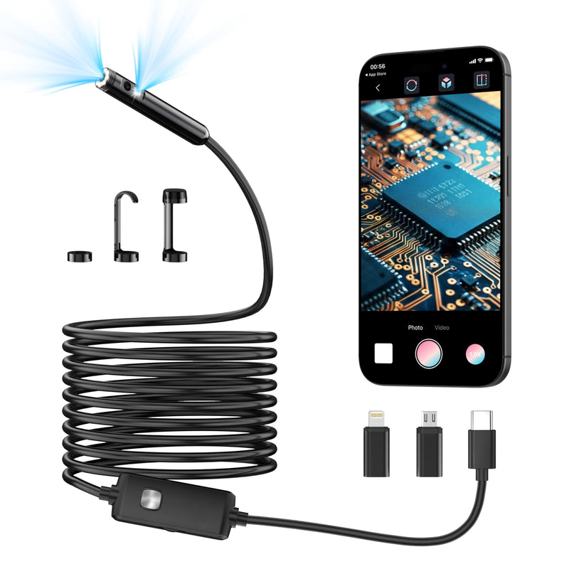 [Dual-Lens] Endoscope Camera with Light,1920P HD Borescope with 8+1 Adjustable LED Lights, IP67 Waterproof Endoscope with Semi-Rigid Snake Cable, Inspection Borescope for iOS and Android-16.4ft 16.4 ft