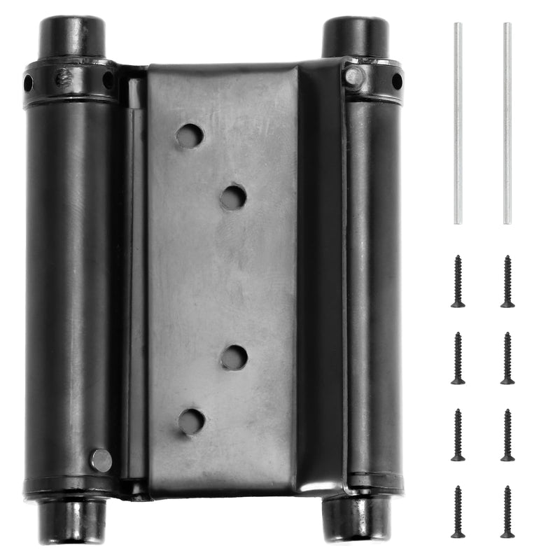 HBL' 4 Pack Swing Door Hinges, 3 Inch Double Action Spring Hinges for Saloon Door, Cafe, Bar, Swinging Doors, Self-Closing Two-Way Door Hinges, Adjustable Tension, Black Stainless Steel.