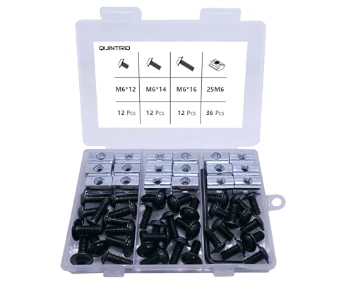 72 pcs M6 T Nut and Screws Kit, 36pcs M6 x 12/14/16mm Flanged Button Head Socket Cap Screws, 36pcs M5 Slide in T Nut and 1pcs Hex Wrench, for 1010 Aluminum Extrusion Hardware (Black) 72pcs1010 Series M6 Flanged Screws Kit Black