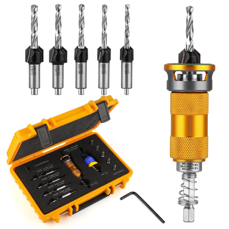 Countersink Drill Bits Set with Depth Stop and Screw Depth Controller (12PCS), Quick Change Hex Shank Countersink Drill with Phillips Bit for Wood, Plastic, Woodworking 12PCS Four Blades Countersink Bits with Phillips Bit