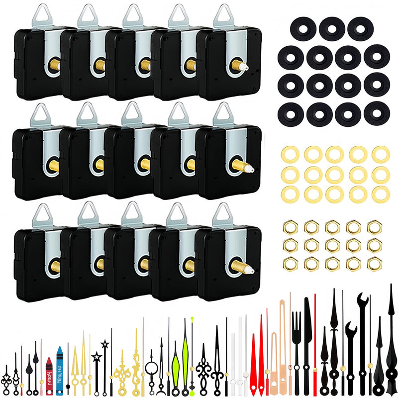 15 Packs Clock Mechanism Replacement Kit with 16 Pairs Clock Hands, Quartz Clock Movement Replacement, Clock Movement Motor Kit for Clock Repair, Replacement, DIY and Custom Clock 15 Packs Clock Mechanism with 16 Pairs Clock Hands