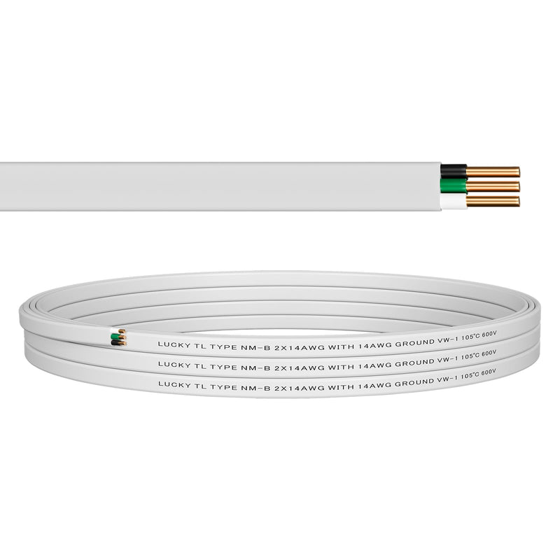 LUCKY TL 14/2 NM-B Wire with Ground, 25FT, 14 AWG 2 Conductor, Made of Pure Copper, Suitable for Lighting switches, sockets and Other Electrical Loads