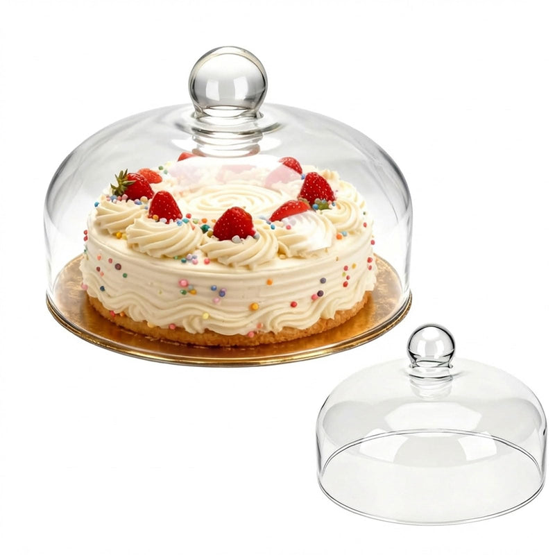 Glass Cake Dome - 10 Inch Clear Round Glass Cake Stand Cover, Display Cloche for Cakes, Pastries, Cupcakes & Desserts, Durable Food-Safe Cover for Party & Holiday, Fits Sizes up to 8"