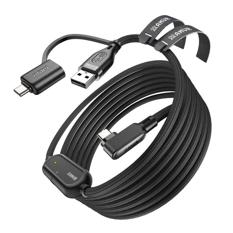 AMVR Link Cable with Charging 16FT Compatible with Meta Quest 3/3S/2/Pico 4 Accessories, Nylon Braided Cable with USB 3.0 A to C Adapter for SteamVR/PCVR, High-Speed Max 5Gbps, Play While Charger
