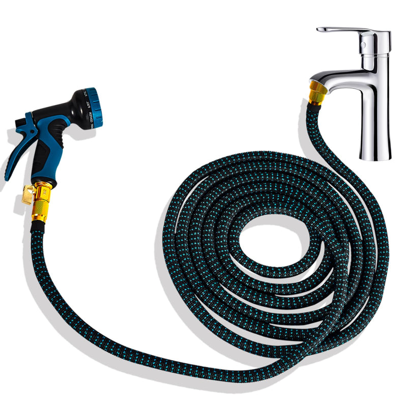 Lotoo Sink Hose Attachment for Faucet with 7 Adapters, 25 FT Indoor Faucet Hose for Kitchen Sink or Bathroom Sink Faucet with 10-Function Nozzle, Watering, Washing Pet, Household Cleaning, Car Washing 25FT