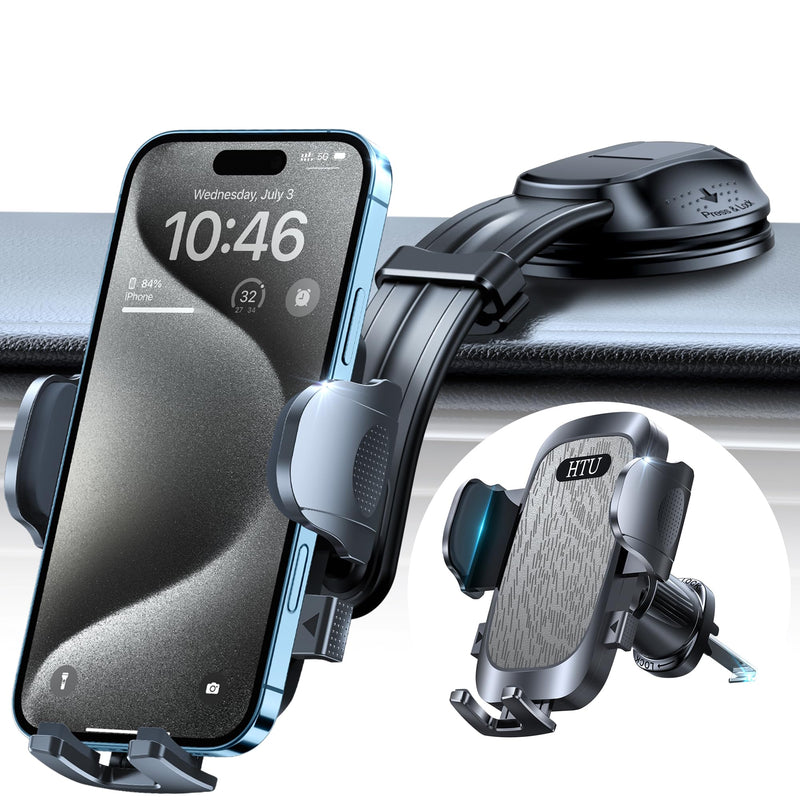Upgraded Strongest Suction No Block View Bendable Arm Car Phone Holder | Military-Grade Rotatable Dashboard Windshield Vent Cellphone Mount Cradle Stand for iPhone 17 16 15 14 13 Pro Max Light Gray