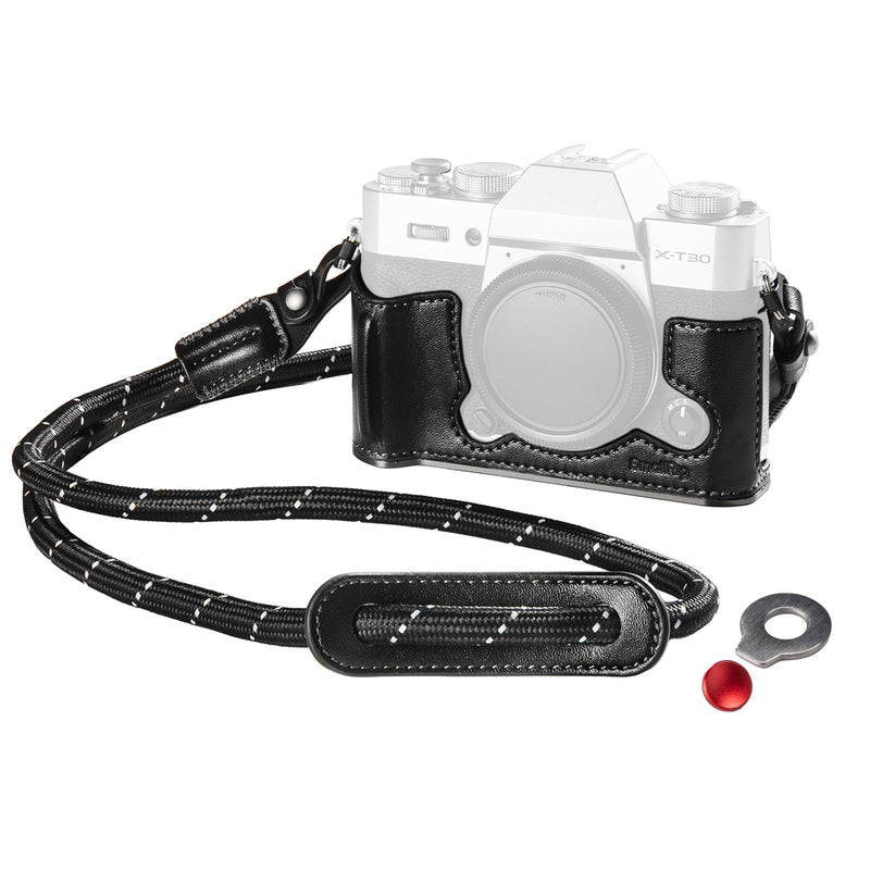 SMALLRIG Leather Case with Shoulder Strap for FUJIFILM X-T30 III/X-T30 II | Retro Style Camera Half Case with Aluminum Frame & Shutter Button Cap (Black) Black