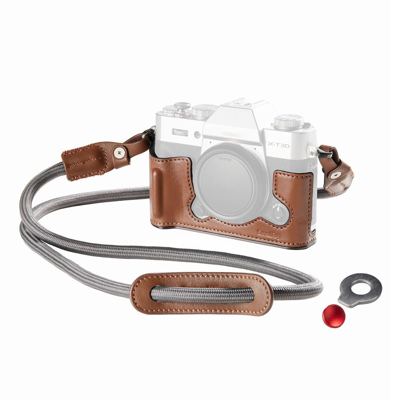 SMALLRIG Leather Case with Shoulder Strap for FUJIFILM X-T30 III/X-T30 II | Retro Style Camera Half Case with Aluminum Frame & Shutter Button Cap (Brown) Brown