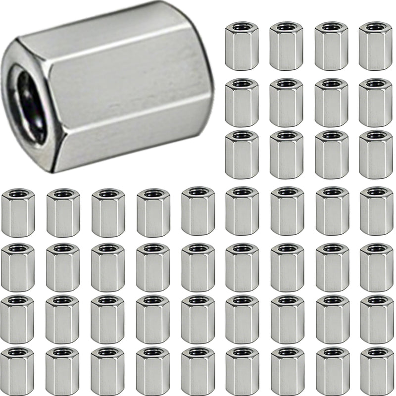48 Pcs 304 Stainless Steel hex Coupling Nuts M5 x 0.8-Pitch 10mm ，Stainless Steel Rod Coupling Nuts(Metric) M5x0.8x10MM 48