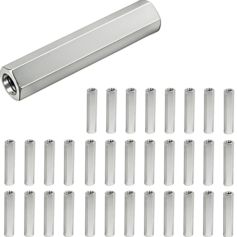 32 Pcs 304 Stainless Steel hex Coupling Nuts M6 x 1.0-Pitch 50mm ，Stainless Steel Rod Coupling Nuts(Metric) M6x1.0x50MM 32