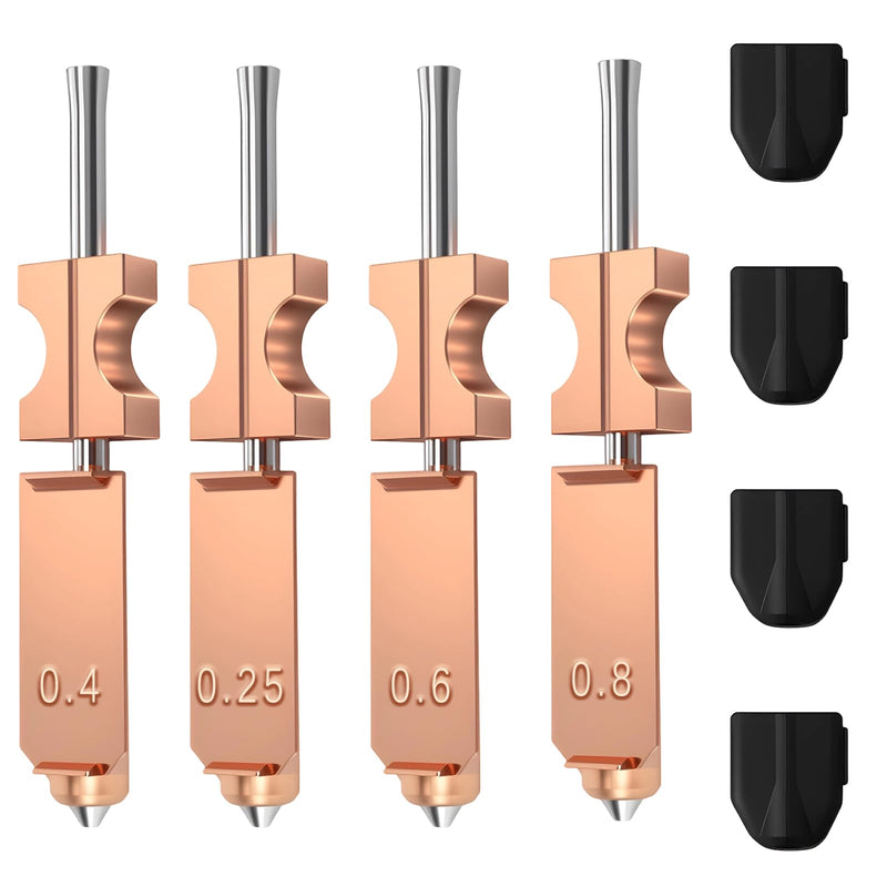 4Pack Integrated AD5X Nozzle Kit Compatible with Flashforge Adventurer 5X (0.25/0.4/0.6/0.8mm), Quick-Detachable High Flow Design, Original-Spec Upgraded Accessories, Extra 4PCS Silicone Socks 0.25+0.4+0.6+0.8mm
