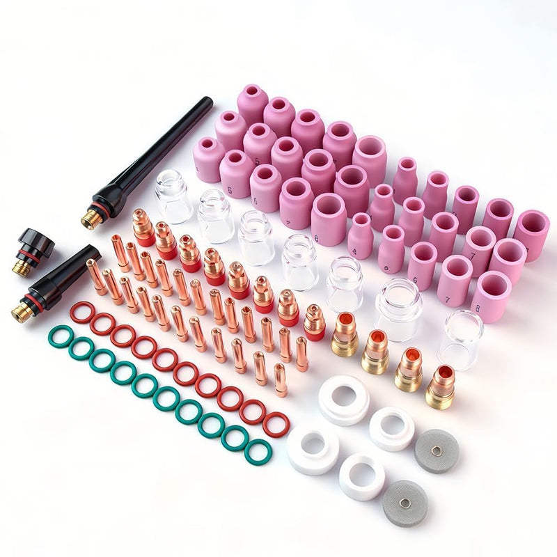 100 Pcs TIG Welding Torch Kit Consumables for WP-17/18/26, Includes Alumina Nozzles, Stubby Gas Lens, Collets, Glass Cup for Arc Welder Accessories Set 100pcs
