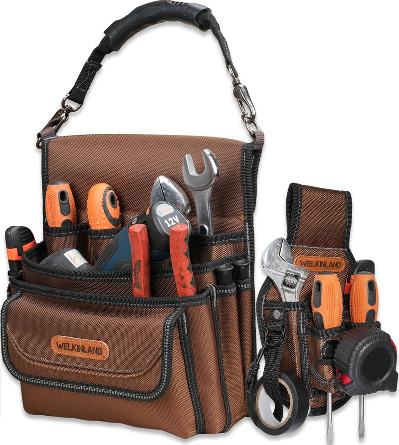 WELKINLAND 7-Pocket & 10-Pocket Tool Belt Pouches Set, Heavy-Duty Electrical Tool Pouch, Quick-Access Side Tool Pouch Man, Easy-Carry Small Tool Belt, Handy Electrical Pouch For Electricians