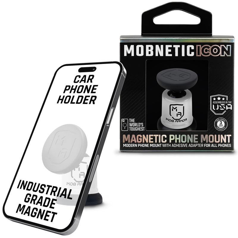 Mob Armor MobNetic Icon Car Phone Mount, Alpine White | 90lb Pull Force, 90º Tilt, 360º Rotation, Aluminum Build, Compatible with iPhone & Android, Magnetic Holder