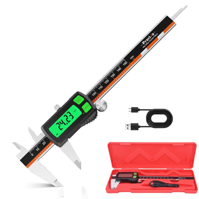 Digital Caliper, Type-C Rechargeable Stainless Steel Vernier Caliper, F/MM/in Conversion, Large LCD, USB Charging Digital Caliper Measuring Caliper for DIY, Woodworking & Professional Use (Black) Black