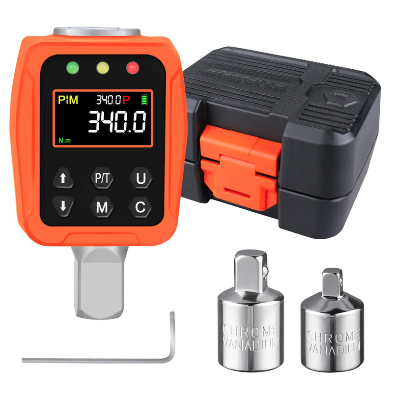 1/2" Digital Torque Adapter - 12.5-250 Ft-Lb, Converts Any 1/2" Ratchet tool to Torque Wrench, Electronic Torque Converter with 3/8" & 1/4" Adapters, Buzzer & LED Alerts, for Bike, Motorcycle & Car 1/2-Inch 12.5-250 Ft-Lb
