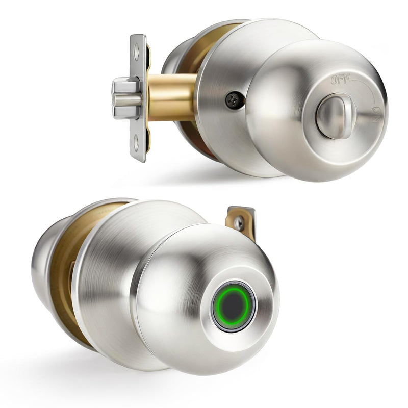 Fingerprint Door Knob, Biometric Door Lock with Auto Lock, Passage Mode, Rechargeable Battery, Thumbprint Entry Door Knob for Bedroom, Office, Apartment & Front Door