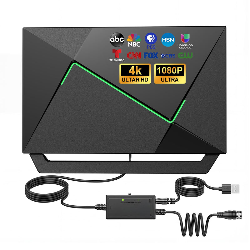 2026 TV Antenna for Smart TV Indoor for Local Channels HD Digital Antenna Outdoor Long Range Reception with Amplifier Signal Booster Supports 4K 1080p HD Greenish-black