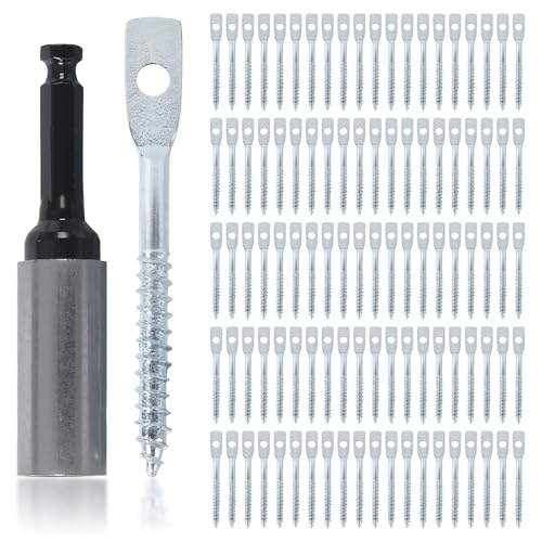 100 Pack Eye Lag Screws with 1Pc Eye Lag Driver, 1/4 Inch x 3 Inch Wood Screws, Heavy Duty Cement Concrete Wall Anchors Eye Bolts for Hanging Ceiling Joists 100