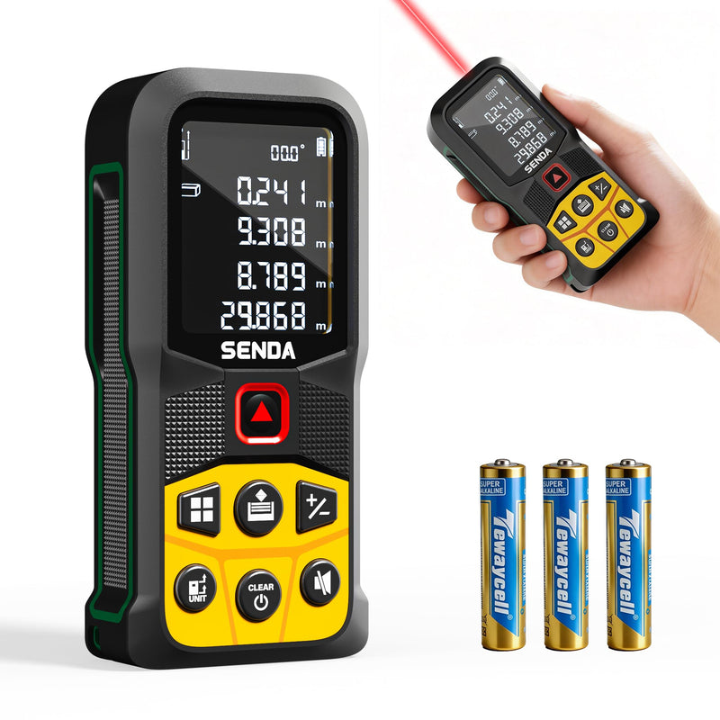 SENDA Laser Measure, 197Ft Digital Laser Measurement Tool with LCD Backlit Display, 1/16in Accuracy, in/Ft/Ft+in/M, 20 Sets Data Storage, Laser Distance Meter, Pythagorean Mode Distance/Area/Volume SD-C3