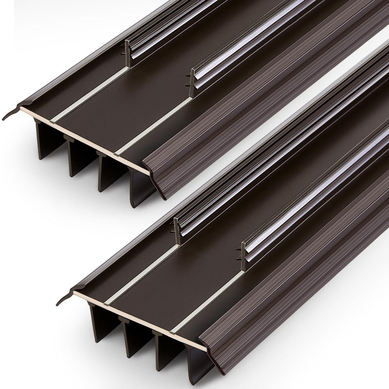 Pushglossy 2 Pcs Door Bottom 36" Long 1 3/4" Wide Replacement Threshold Seal with Vinyl Fins Weatherstrip Draft Stopper for Interior Exterior Doors(Brown,Kerf Style) Brown Kerf Style Door Bottom