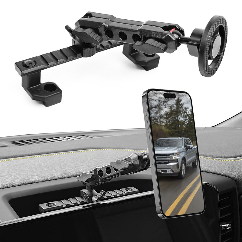 sukemichi Phone Mount for 2022 2023 2024 2025 2026 Chevrolet Silverado 1500/GMC Sierra 1500 2500 3500 HD Accessories,Dash Platform Phone Mount Magsafe Fit 13.4" Screen, Cell Phone Holder for NATO Rail