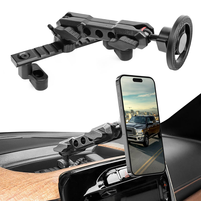 sukemichi Phone Mount for Dodge RAM Truck 1500/2500/3500 & TRX 2019+ Accessories, Dash Platform Phone Mount Magsafe Fit 5"/8.4"/12"/14" Screen, Cell Phone Holder for NATO Rail