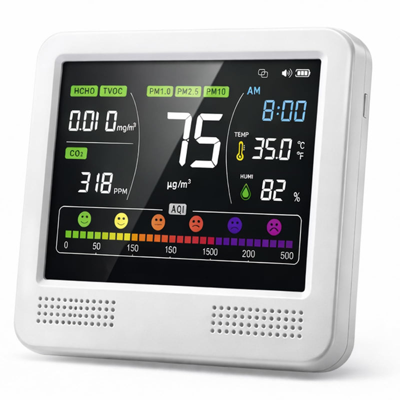 16-in-1 Indoor Air Quality Monitor for Home, CO2 Detector with PM2.5/PM10, Formaldehyde (HCHO), TVOC Sensor, AQI Alarm, Temperature & Humidity Monitor