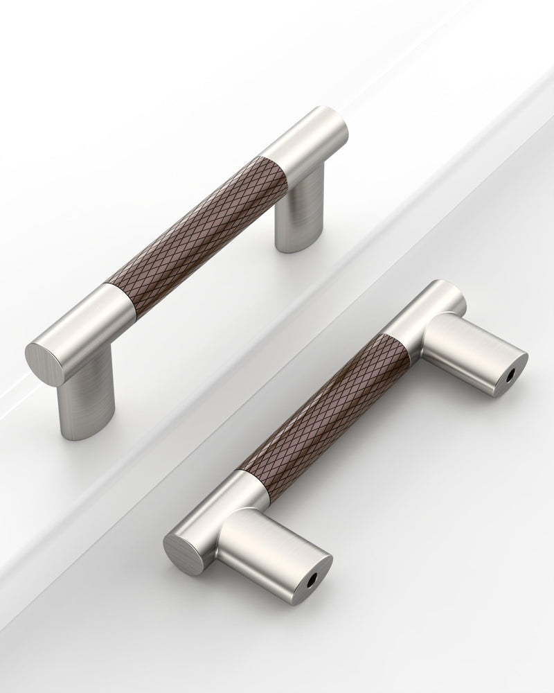 10 Pack 3"(76mm Hole to Hole) Brown and Satin Nickel Cabinet Pulls, Knurled Handles with Coffee Silver Finish for Kitchen Drawers, Vanity Dresser Two Tone Cabinet Hardware CK0094 3"/76MM Hole Center Brown and Nickel 10