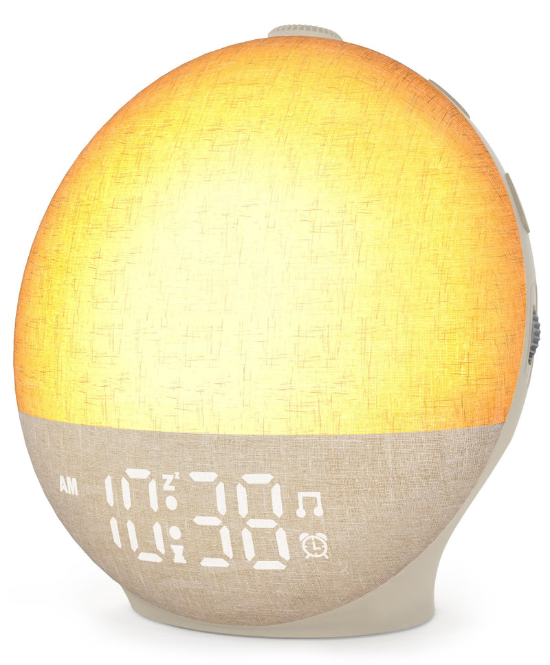 Sunrise Alarm Clock White Noise Machine, Sunset Simulation, 30 Soothing Sounds, 12 Color Night Light, Dimmable Sunlight Lamp Wake Up Light, Digital Clock for Kids Teens Heavy Sleepers Adults Bedrooms Putty