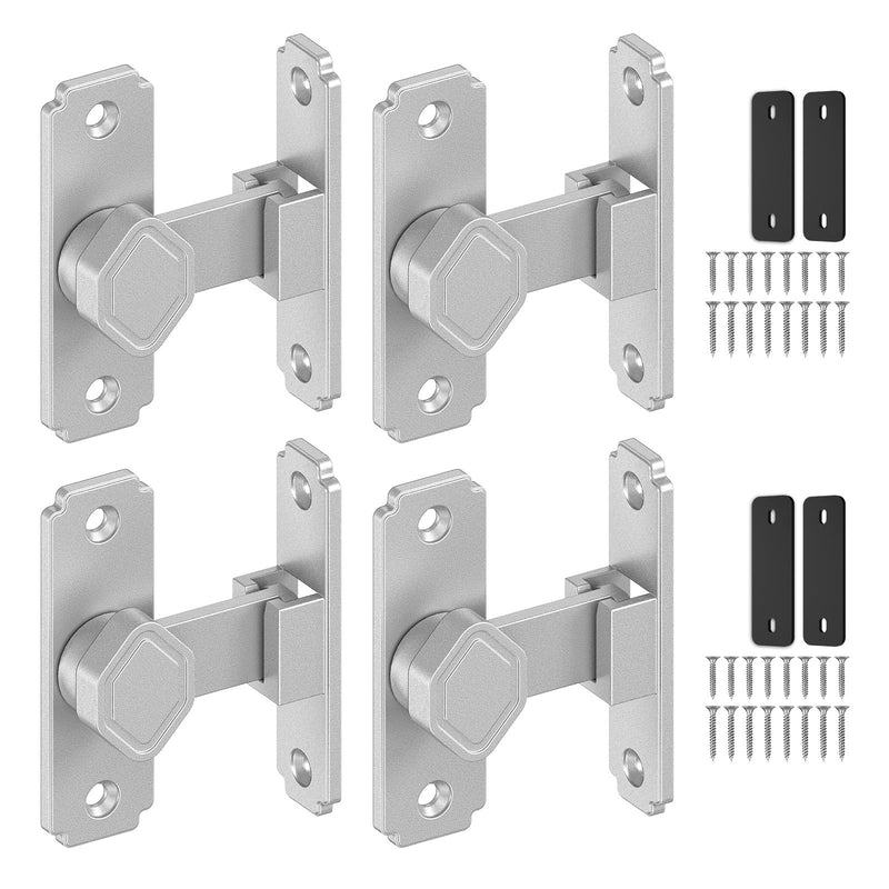 90 Degree Barn Door Lock - Aluminum Alloy Security Flip Sliding Door Lock, Anti-Theft Gate Latch for Barn, Bedroom, Fence, Shed (Silver-4 Pcs) Silver-4 Pcs