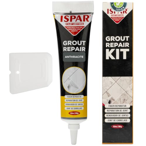 ISPAR Tile Grout Repair Kit – Dark Gray Grout Filler 8.8 oz, Pre-Mixed Grout Repair Paste, Ready to Use Tile Joint Filler for Bathroom & Shower Tile, Includes Spatula