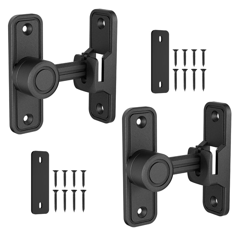 Barn Door Lock- Heavy Duty Zinc Alloy 90/180 Degree Sliding/Swing Door Latch for Barn, Gate, Screen, Fence, Cabinet (Black-2 Pcs) Black-2 Pcs